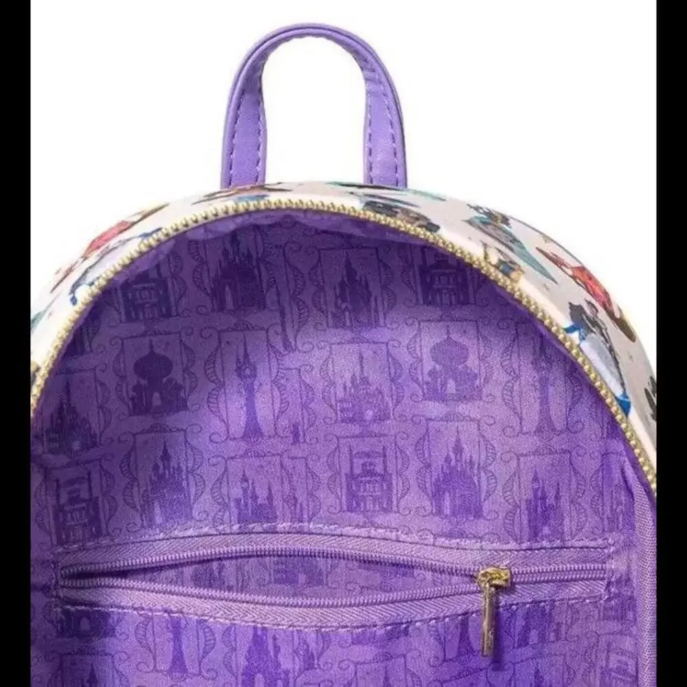 LoungeFly Disney Princess Dress Print White Purple Mini Backpack AOP Exclusive - Picture 3 of 7